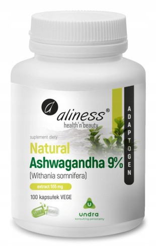 Aliness ASHWAGANDHA Ekstrakt 555 mg 100 kap PAMIĘĆ Relaks NERWY Sen Spokój