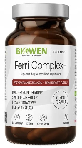 BIOWEN Ferri Complex+ Diglicynian z LAKTOFERYNA ŻELAZO 60 kaps Tlen ANEMIA
