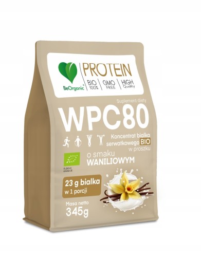 BeOrganic BIAŁKO SERWATKOWE BIO Odżywka WPC 80 Wanilia MIĘŚNIE REGENERACJA