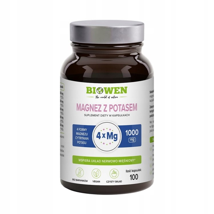 Biowen MAGNEZ Z POTASEM 4 formy Potas CYTRYNIAN MAGNEZU JABŁCZAN TAURYNIAN