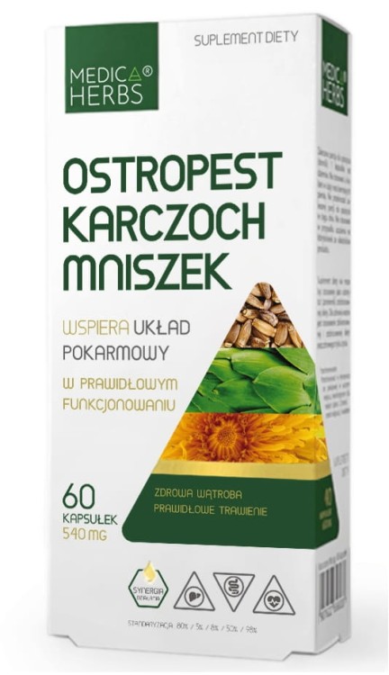 Medica Herbs OSTROPEST KARCZOCH MNISZEK 60 kap Trawienie wątroba Sylimaryna