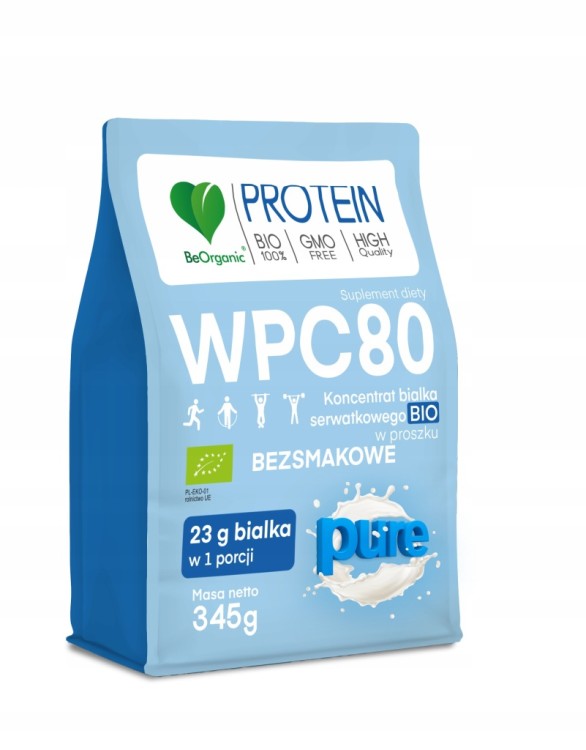BeOrganic BIAŁKO SERWATKOWE BIO w proszku WPC 80 PROTEIN Bezsmakowe BCAA