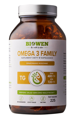 Biowen OMEGA 3 FAMILY TG DHA EPA Opakowanie Rodzinne 225 kapsułek Serce
