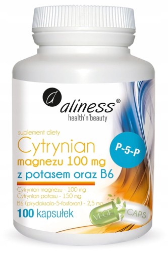Aliness MAGNEZ CYTRYNIAN 100mg POTAS 150mg B6 Skurcze CIŚNIENIE KRWI 100kap