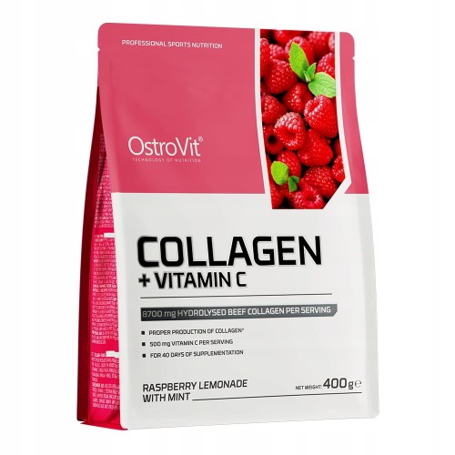 OstroVit Kolagen + Witamina C 400 g ŚCIĘGNA SKÓRA STAWY malina z miętą