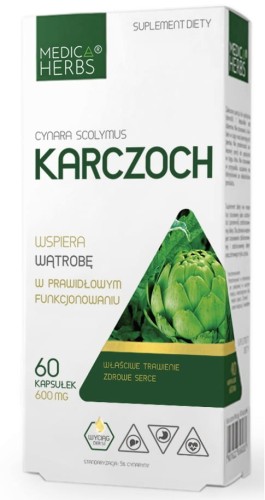 Medica Herbs KARCZOCH Artichoke WĄTROBA Trawienie Odchudzanie 60 kapsułek