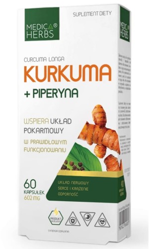 Medica Herbs Kurkuma + piperyna Cholesterol Serce Trawienie Wątroba 60 kap