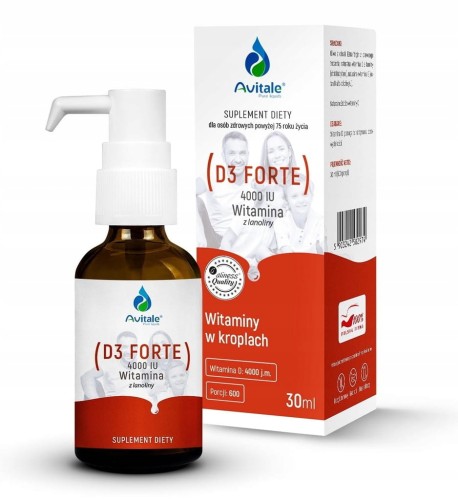 Aliness Avitale Witamina D3 4000 FORTE Lanolina 30ml krople ODPORNOŚĆ Kości