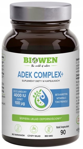 Biowen ADEK COMPLEX Beta-Karoten D3 E K2 w oleju MCT 90 kapsułek Odporność