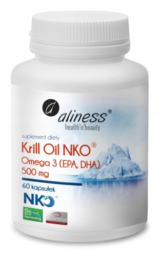 Aliness KRILL Oil NKO Omega 3 z astaksantyną OLEJ Z KRYLA 500mg 60kap Serce