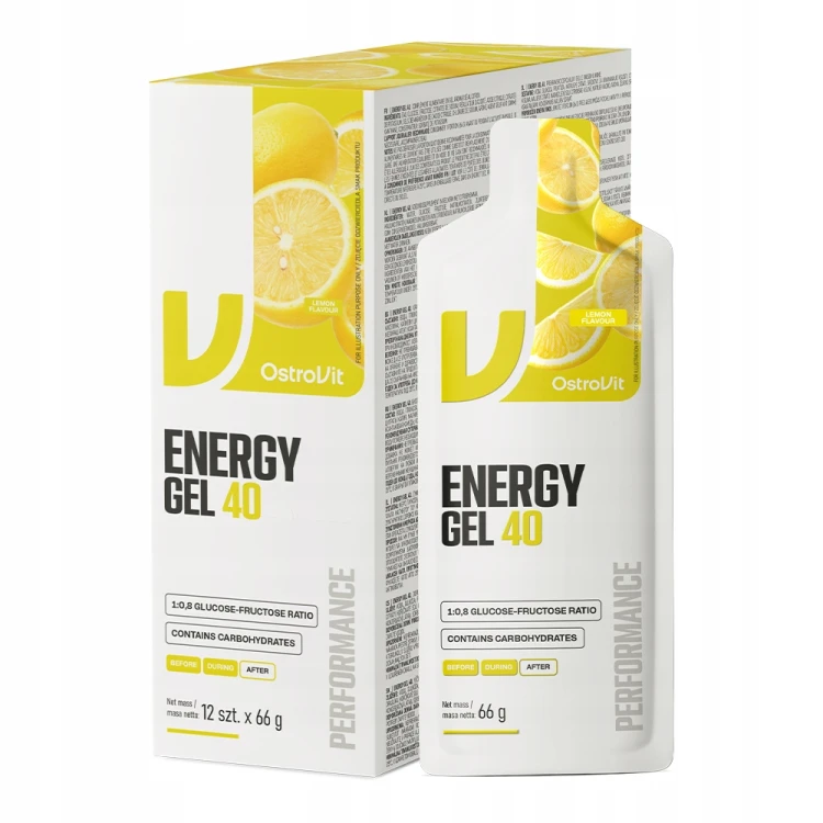OstroVit Żel Energetyczny Energy Gel 40 Cytrynowy 12x 66 g Węglowodany