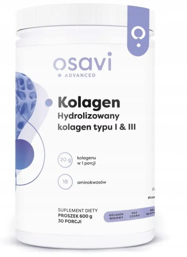 OSAVI Kolagen Typu 1 i 3 600g Peptydy Skóra Włosy WOŁOWY NATURALNY